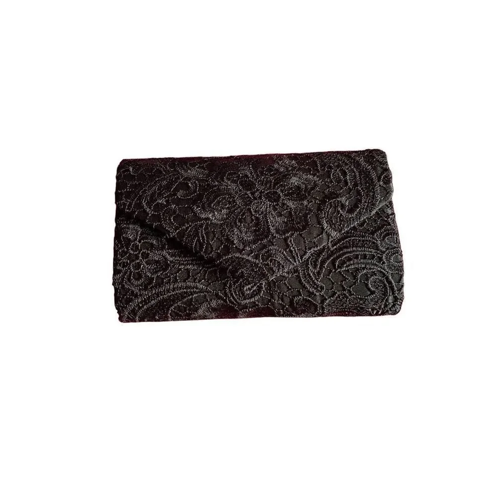 St. Jubilees women’s black satin and lace clutch bag 9x6